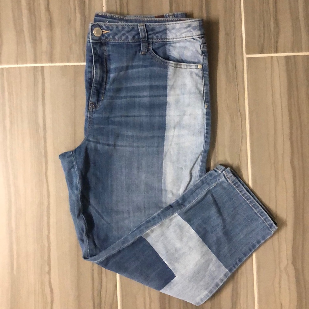 Patchwork Cropped Boyfriend Jeans